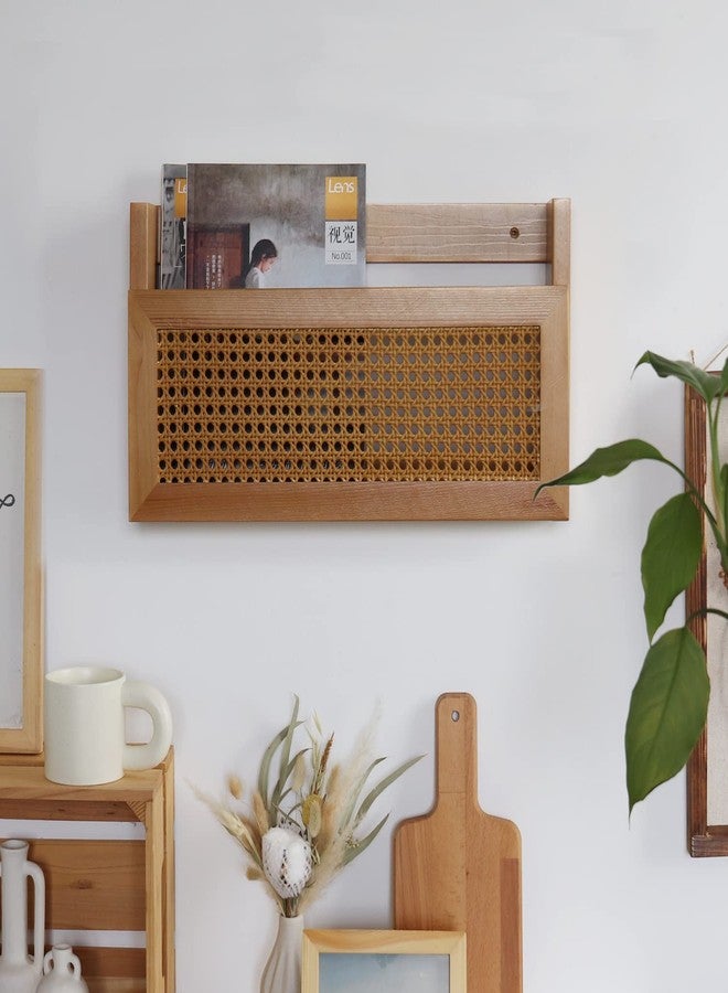 FRIADE Wall Magazine Rack with PE Rattan Grid,Size 17.3" x 4" x 9.4",File Holder For Entryway,Living Room,Waiting Room,Kids’ room,Office(Retro Brown) - Image 2